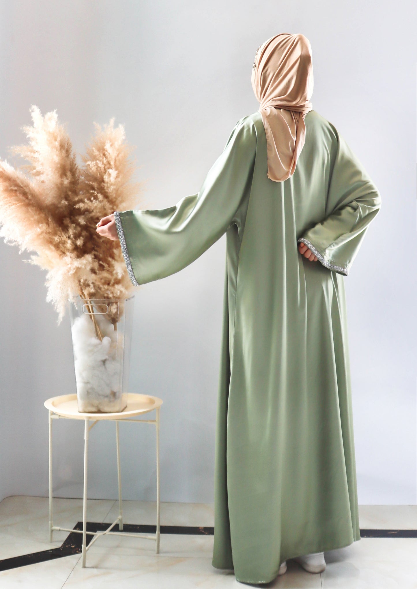 001 SATIN DIAMONDS OPEN ABAYA