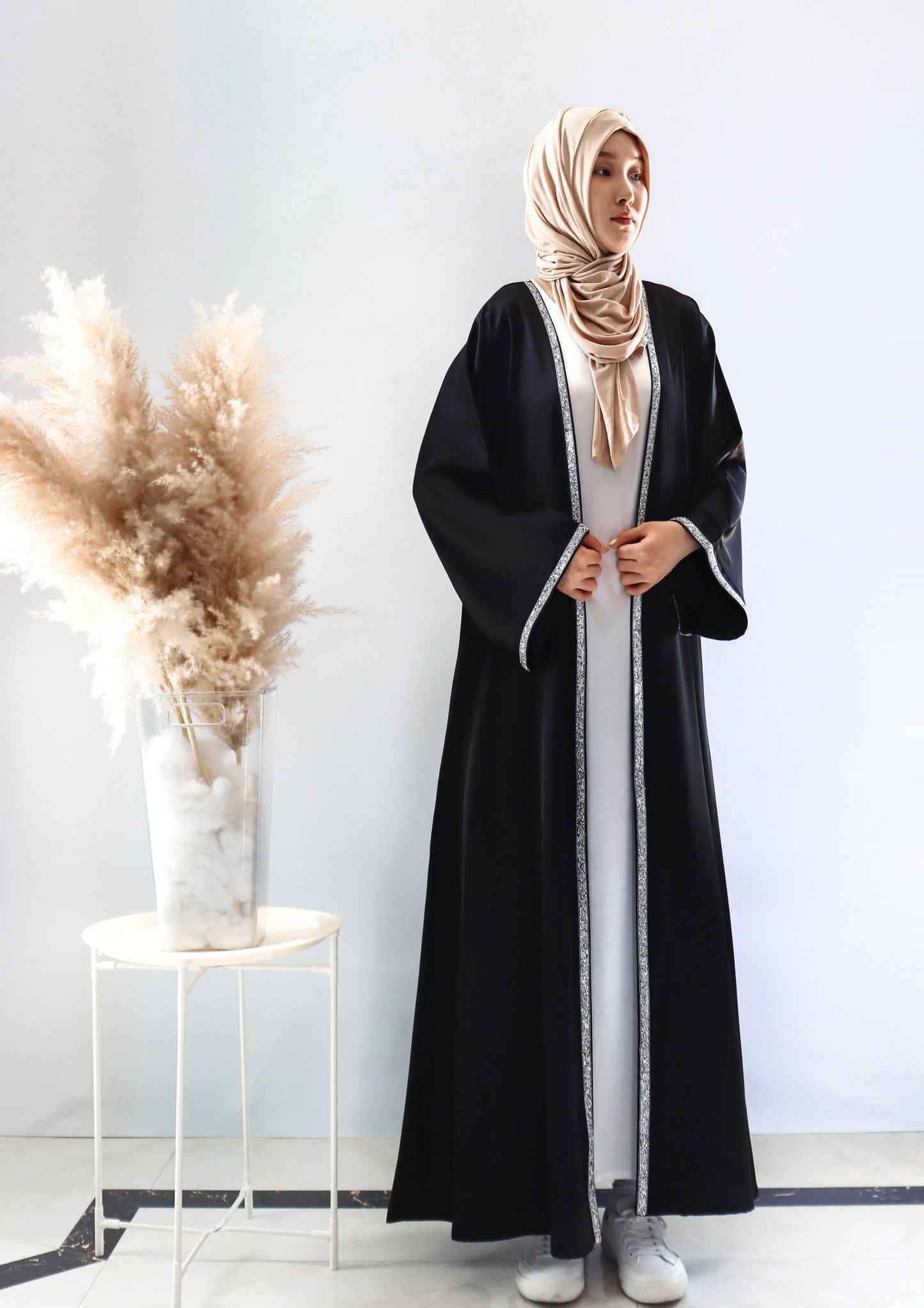 003 SATIN DIAMONDS OPEN ABAYA