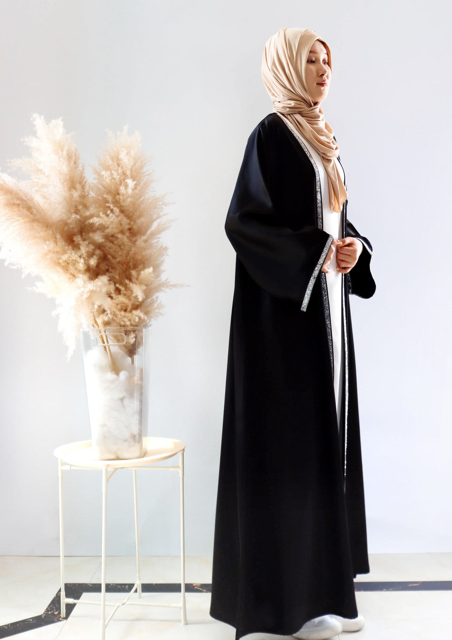 003 SATIN DIAMONDS OPEN ABAYA