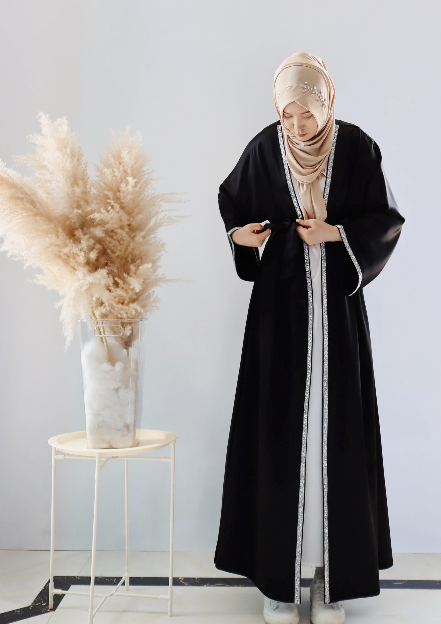 003 SATIN DIAMONDS OPEN ABAYA