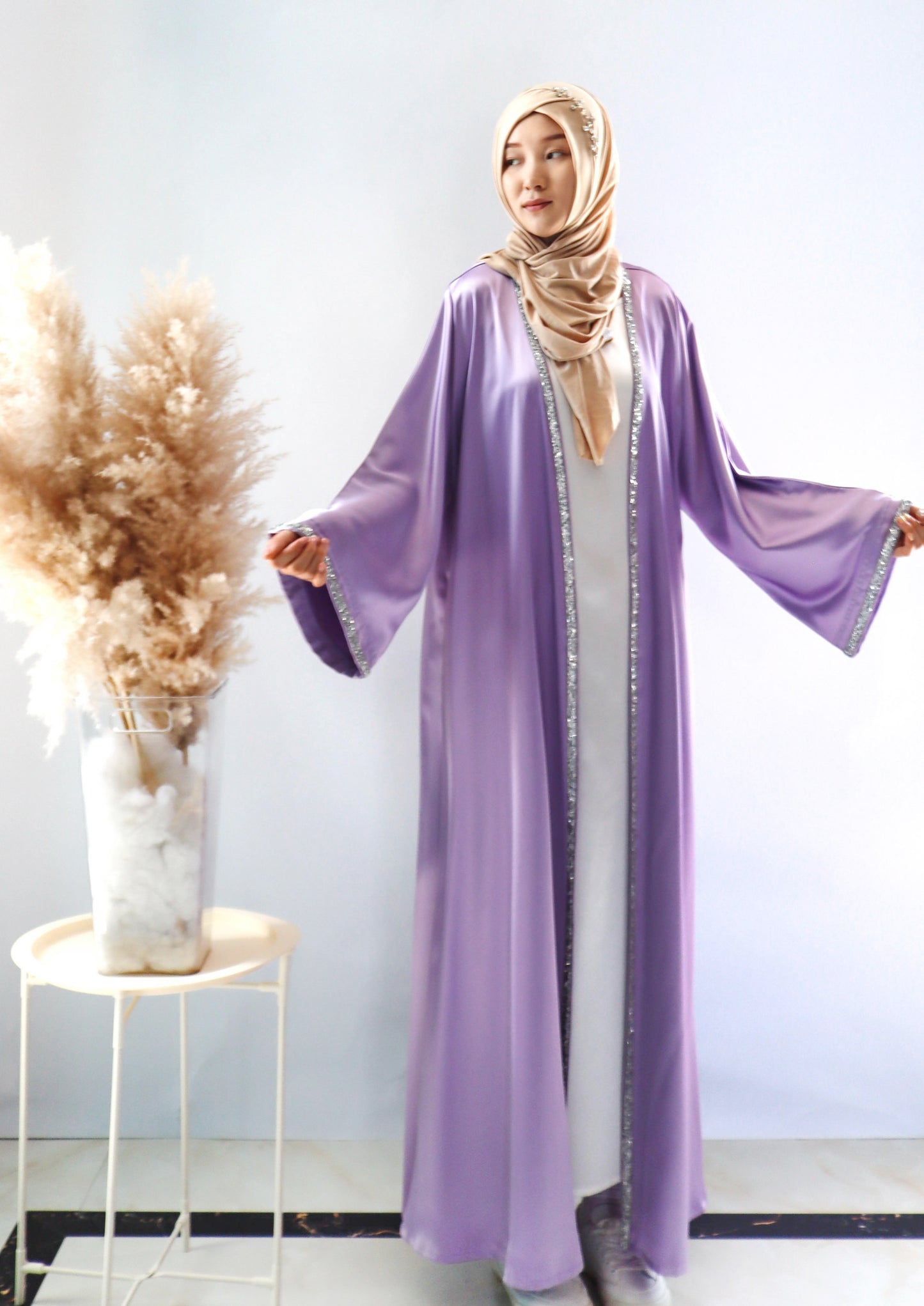 008 SATIN DIAMONDS OPEN ABAYA