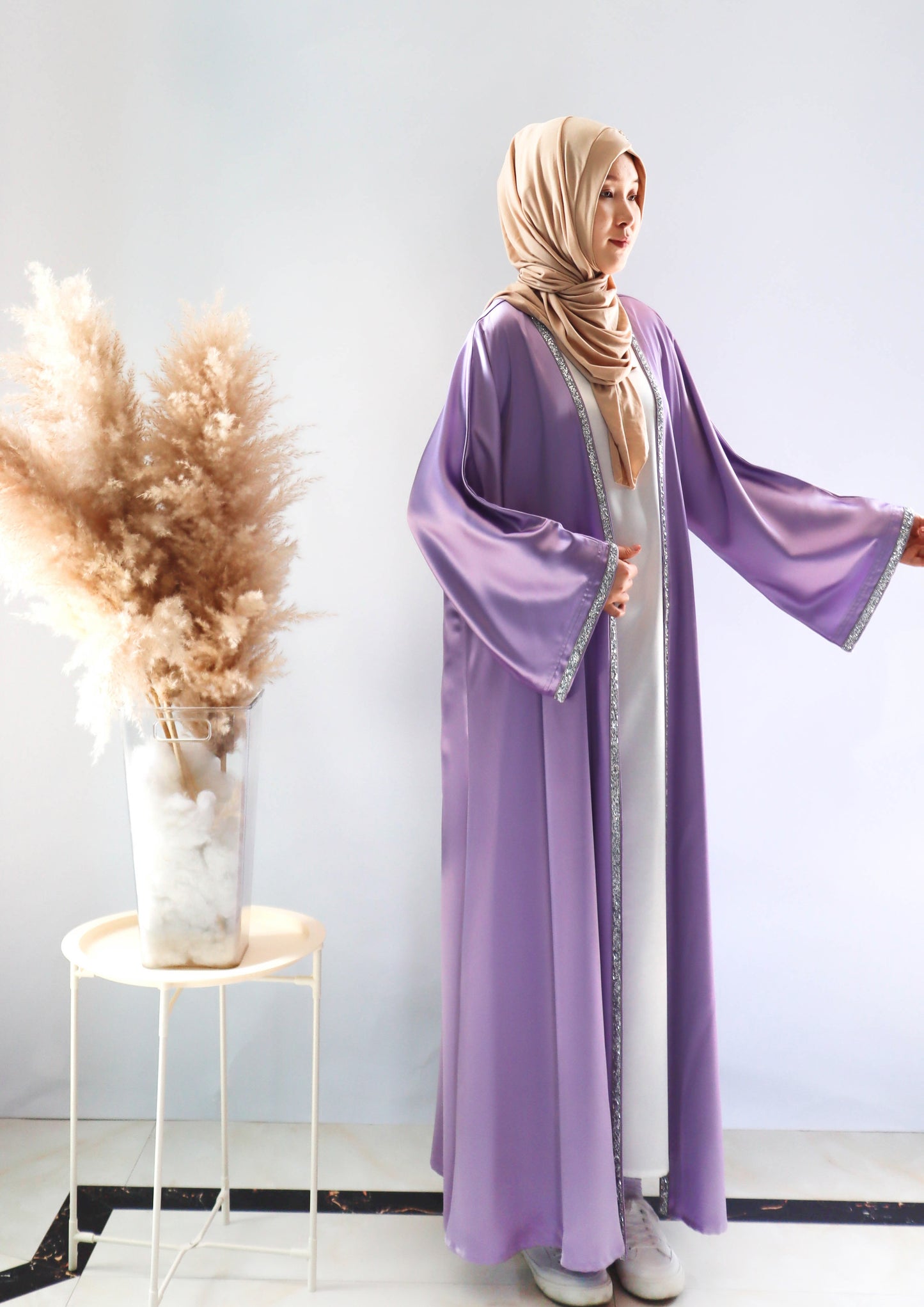 008 SATIN DIAMONDS OPEN ABAYA