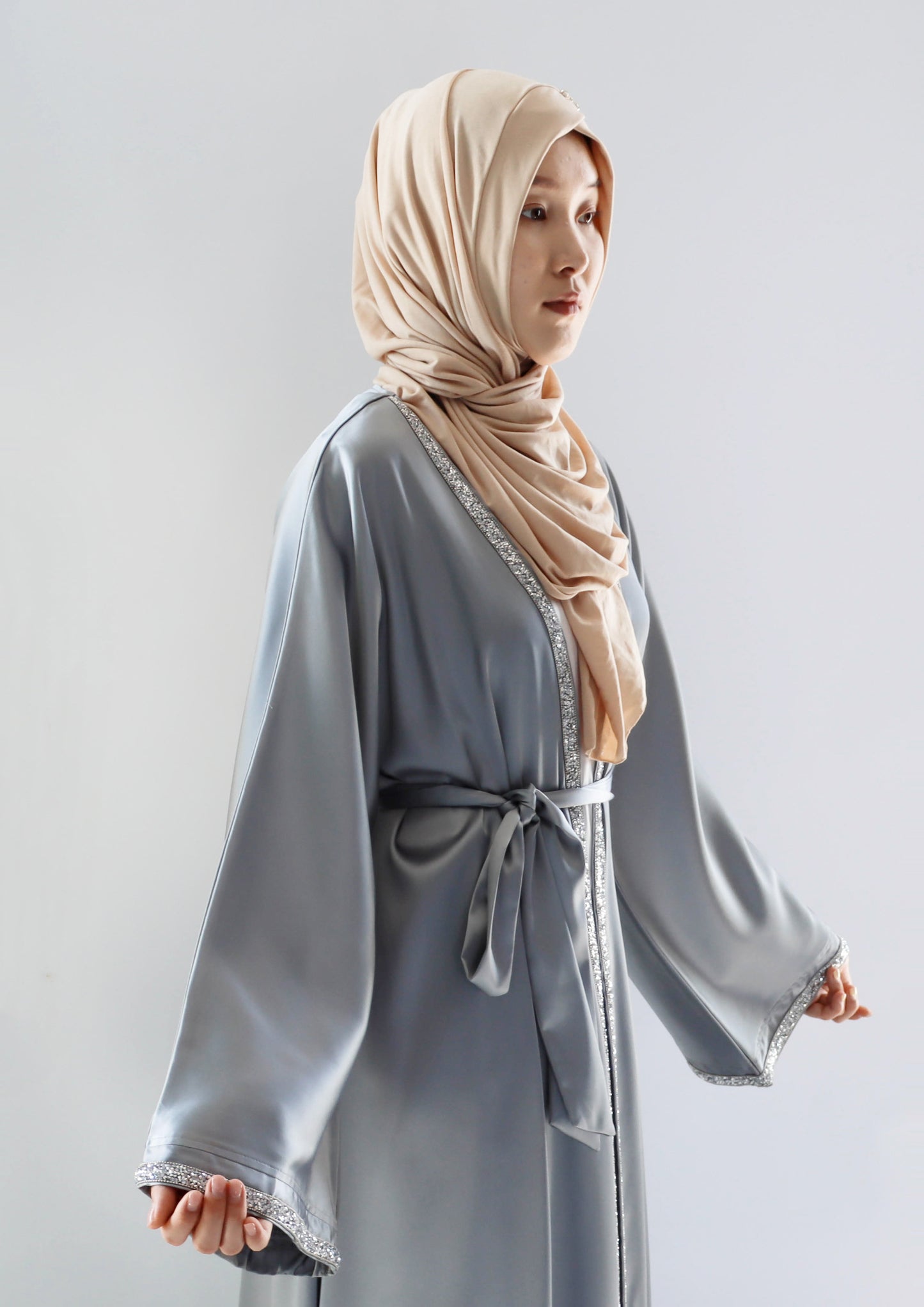 004 SATIN DIAMONDS OPEN ABAYA