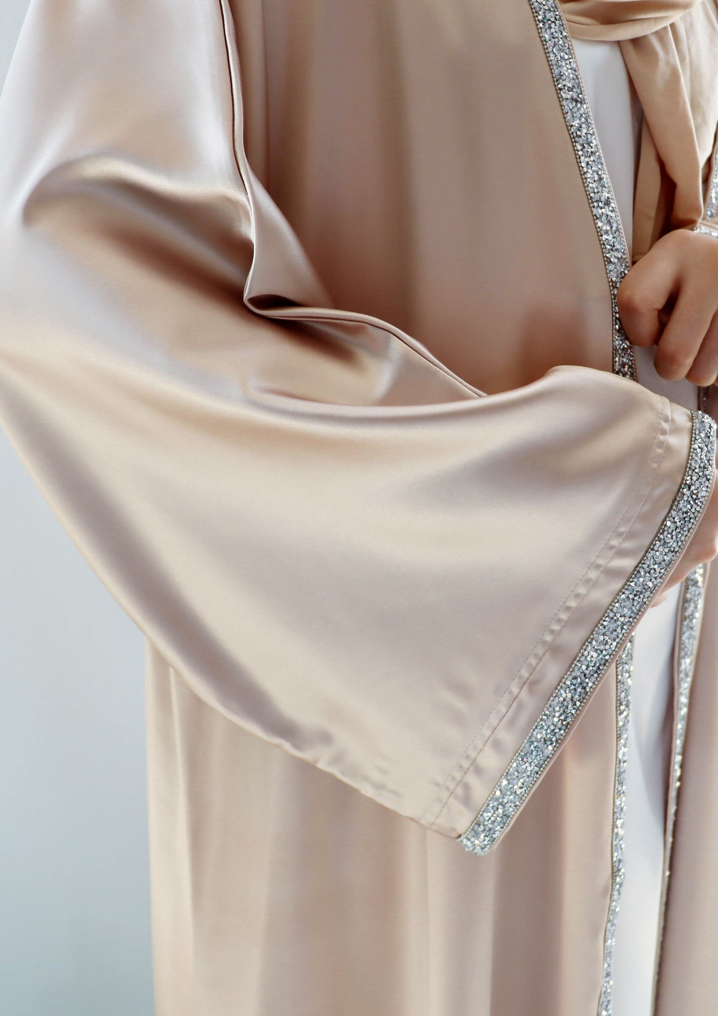 002 SATIN DIAMONDS OPEN ABAYA