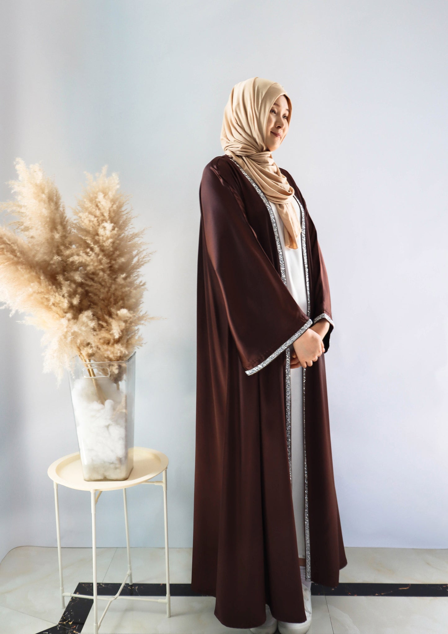 010 SATIN DIAMONDS OPEN ABAYA