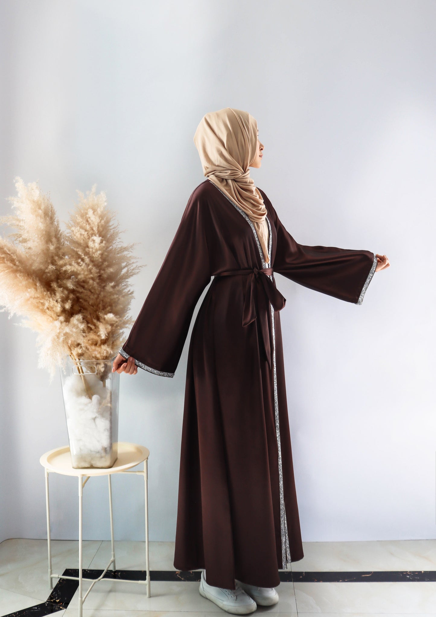 010 SATIN DIAMONDS OPEN ABAYA