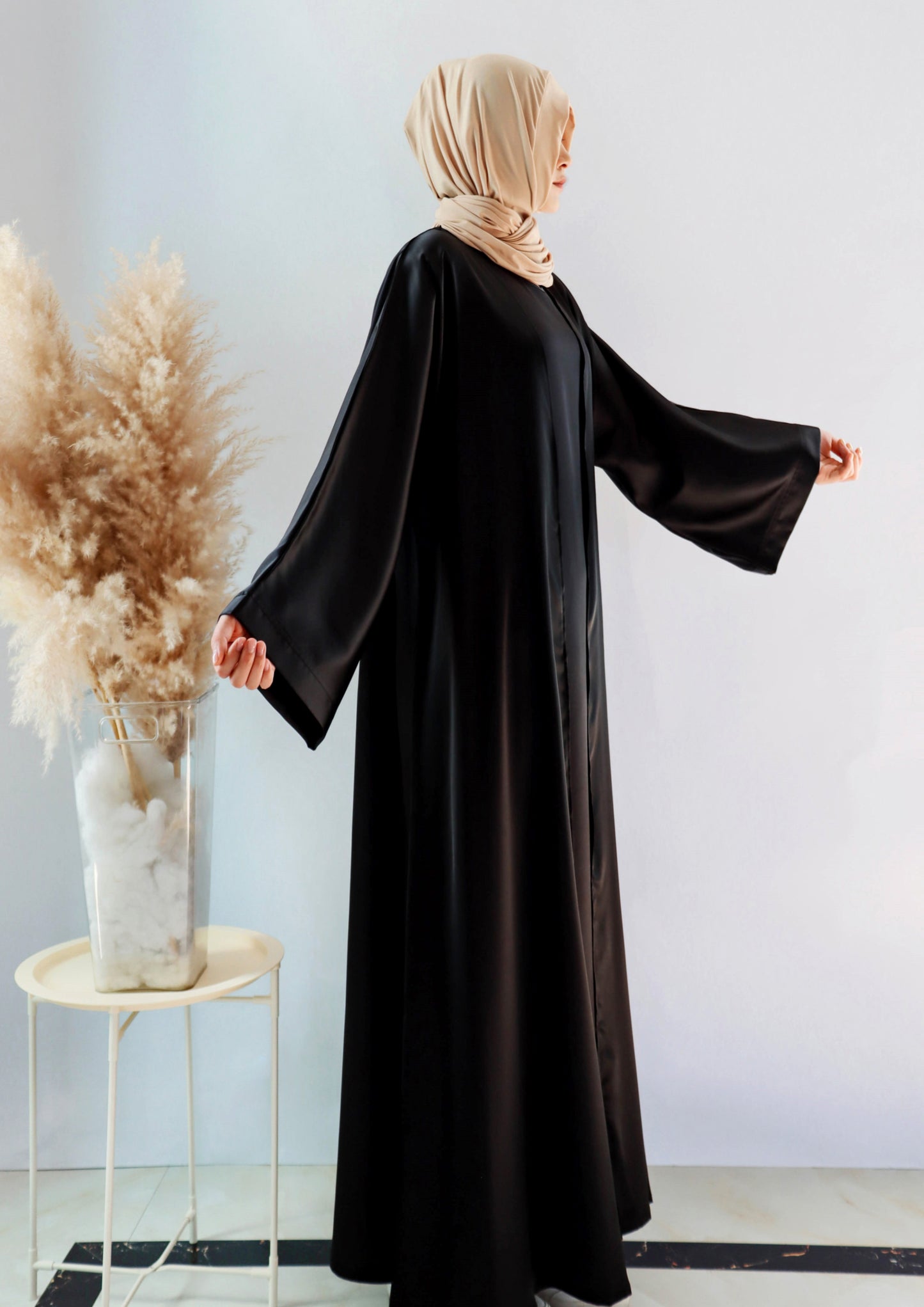 020 SATIN DIAMONDS OPEN ABAYA